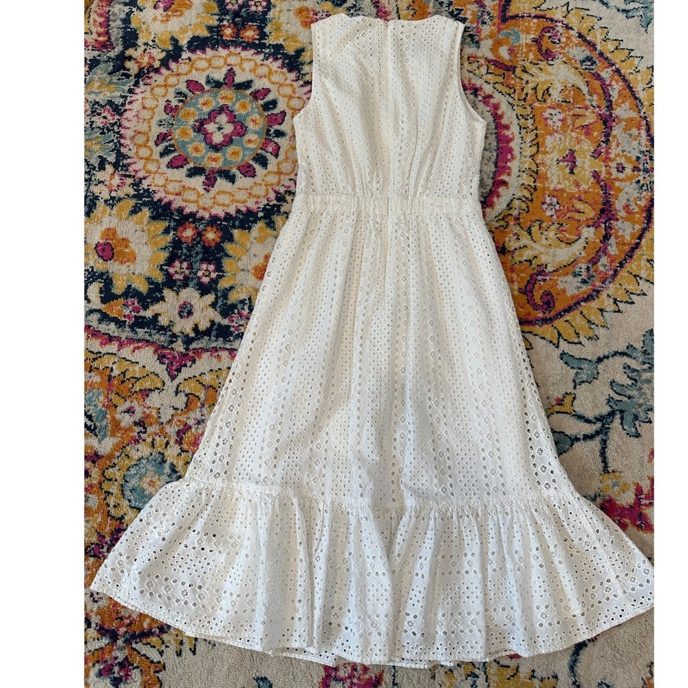 J.Crew White Eyelet Sleeveless Tiered Midi Dress Women's Sz‎ 0 Boho Western Chic - Picture 2 of 11